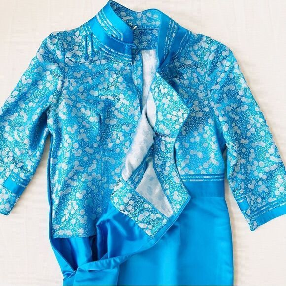 Womens Dress Silk Custom 3/4 Sleeve Floral Dressy Asian Holiday Party Wedding S - Picture 2 of 5